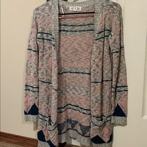Pink, Tan, and Blue Cardigan